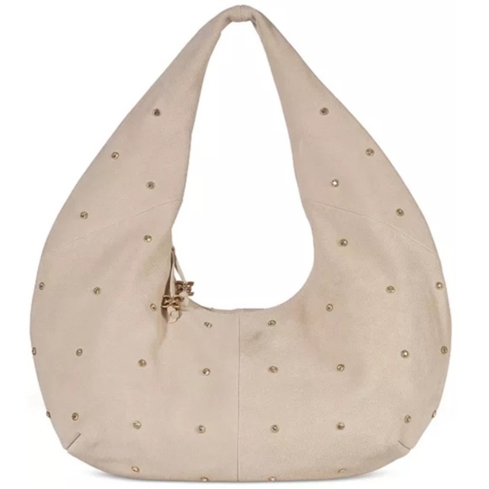 Sam Edelman Faren Rhinestone Medium Suede Hobo Shoulder Bag in Ivory NWT